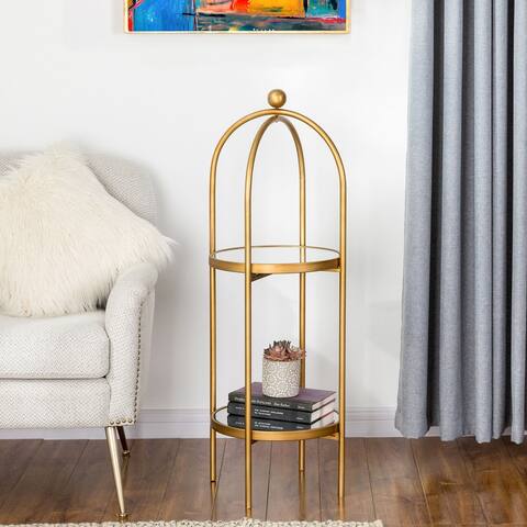 Glitzhome 42"H Luxury Modern 2-Tier Gold Mirror Organizer Floor Shelf