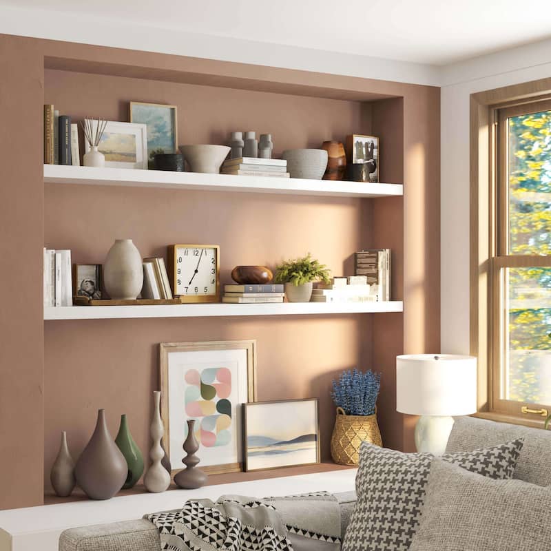 Wallniture Ronda 72 inch Floating Shelf, Living Room Shelves, Kitchen Storage Shelves, White Book Shelf for Wall