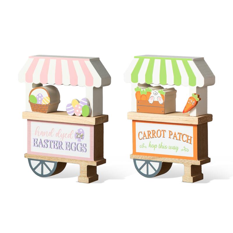 Glitzhome 6"H Set of 2 Easter Wooden Booths Table Decor