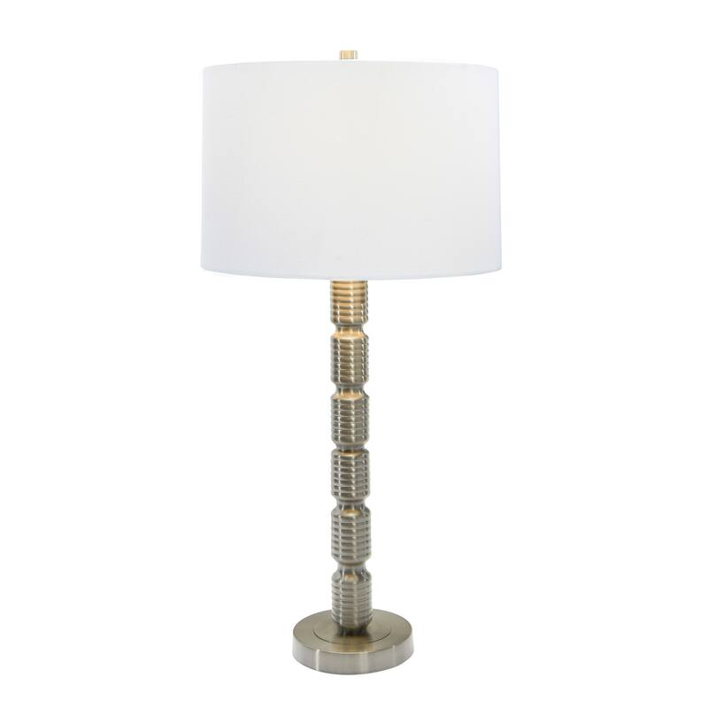 Faceted Stacked Metal Table Lamp with Linen Shade