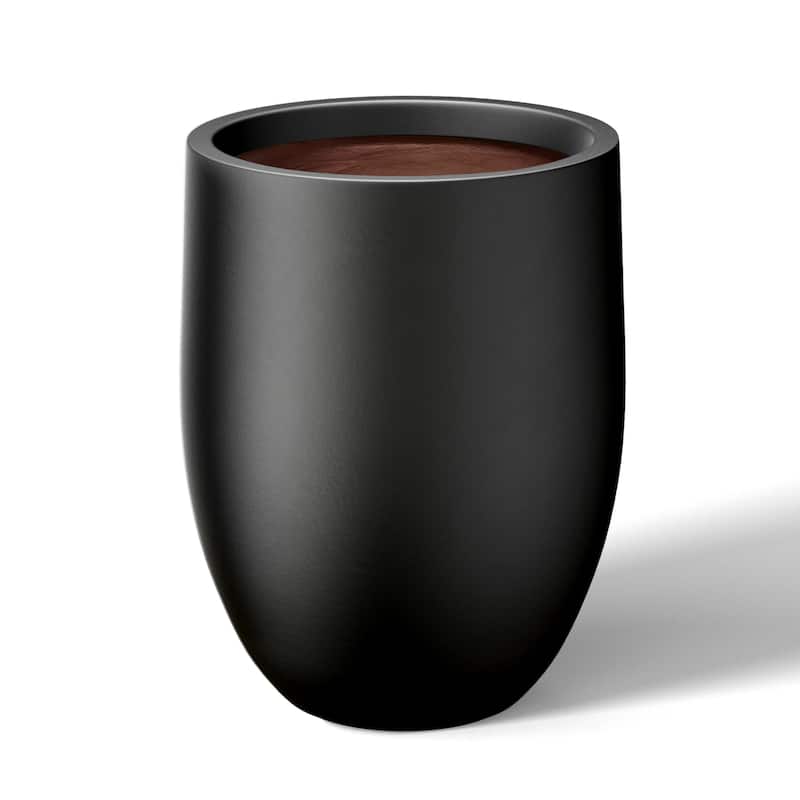 Concrete Garden Enhanced Interior Flower Planter, Modern Tall Plant Pots with Drainage Hole - 17 x 21.5 in - Charcoal Black(Enhanced Interior)