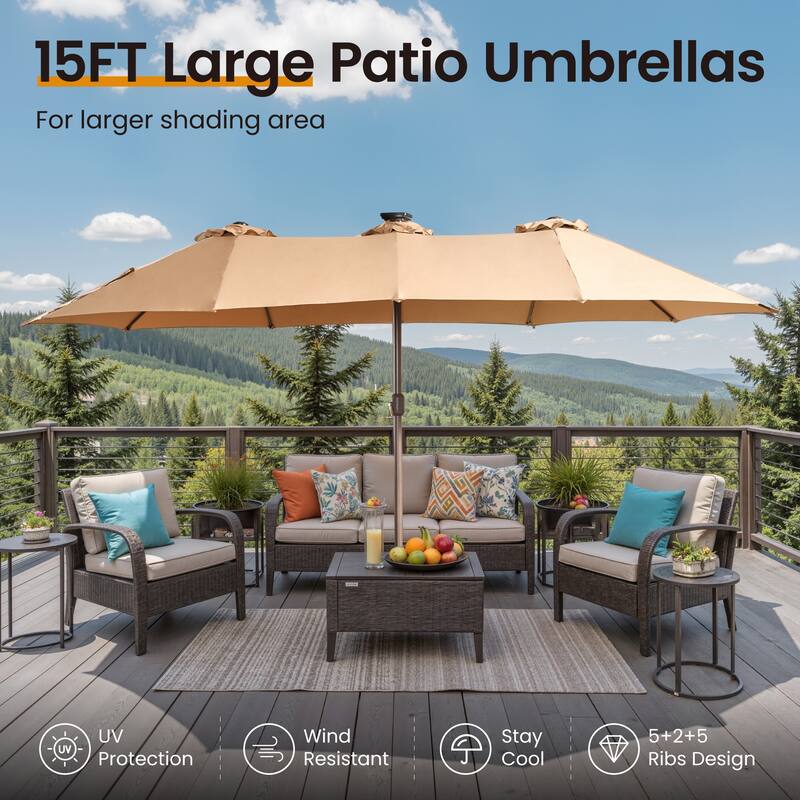 ​OVIOS 15ft LED Double Side Patio Umbrella Extra Large with Crank
