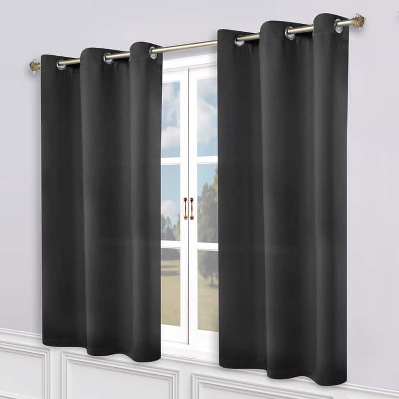 Superior Modern Solid Washable Room Darkening Curtains, Set of 2 Panels - 2PC- 52" x 63" - Black