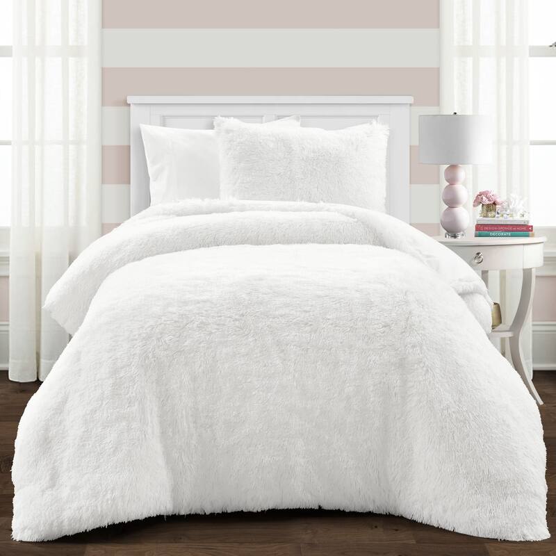Lush Decor Emma Faux Fur Comforter Set - White - Twin - Twin XL
