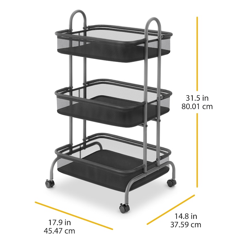 Whitmor Metal & Mesh 3-Tier Cart - Gunmetal Gray