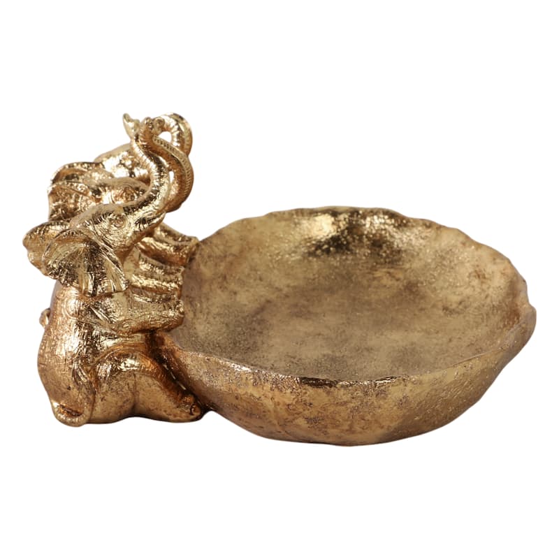 Resin Bowl Three Elephants Figurines Glam Catchall Tray - 12" Gold - 12" x 9.5" x 5.5"