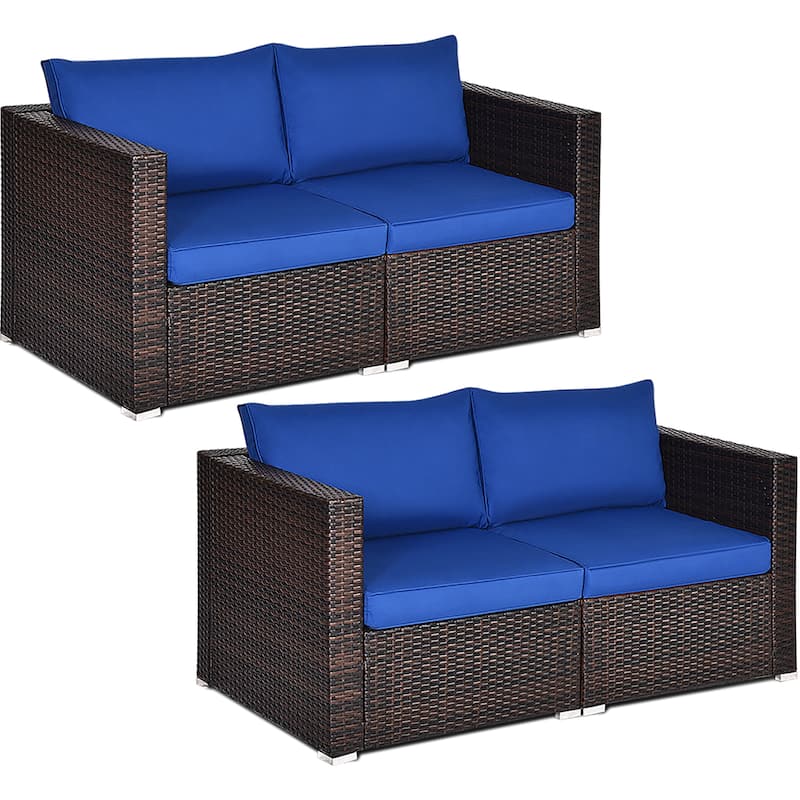 Costway 4PCS Patio Rattan Corner Sofa Sectional Furniture Set - See Details - Navy