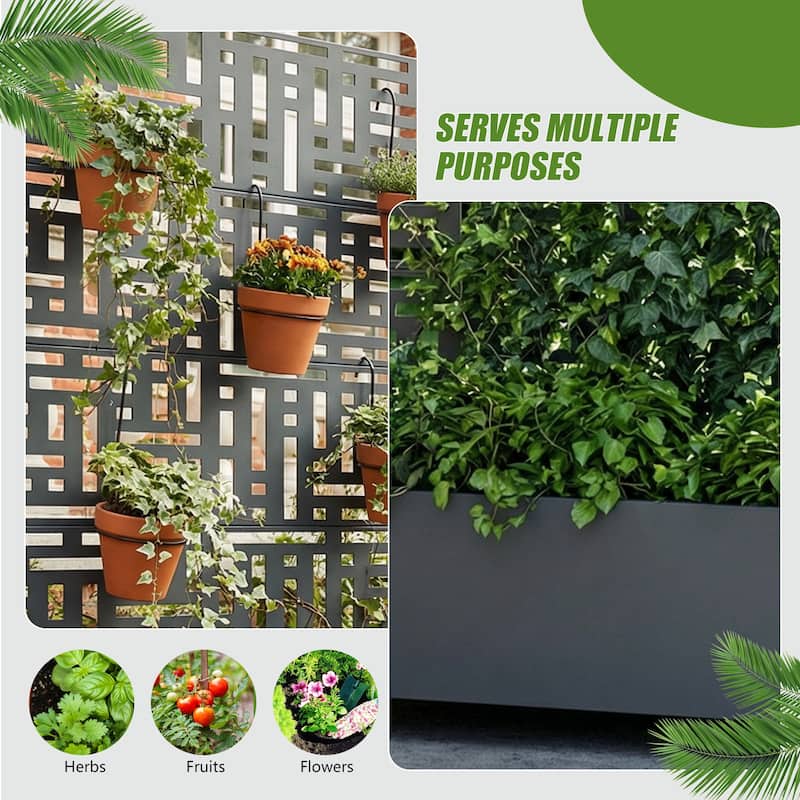 Metal Movable Planter Box with Trellis Privacy Screen Lockable Wheels