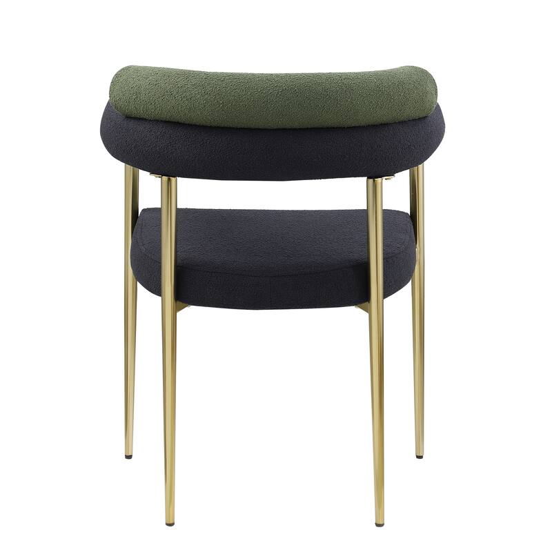 Dining Chairs Set of 2, Kitchen Dining Room Chairs, Round Boucle Backrest Sherpa Dining Chair with Brushed Bronze Metal Legs