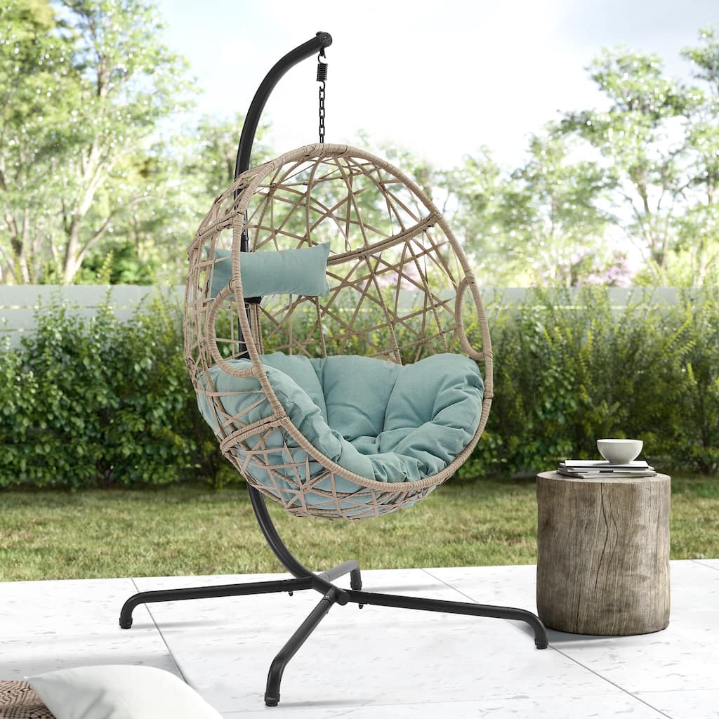 Swing Egg Chair with Stand and Cushion for Indoor Outdoor Use