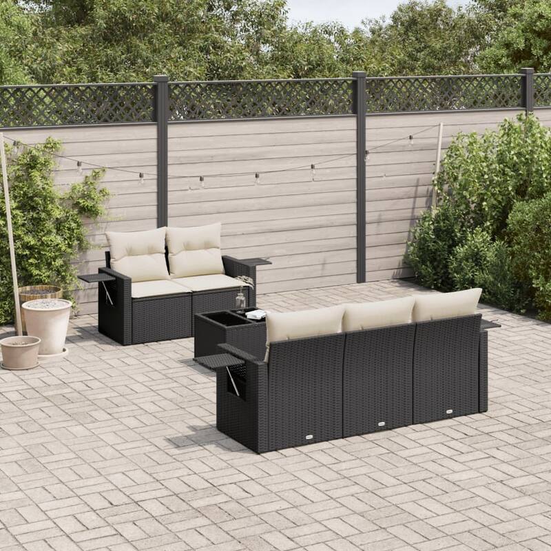 vidaXL Patio Sofa Set with Cushions Outdoor Furniture 6 Piece Poly Rattan - Black - 24.4 x 33.5 x 27.2