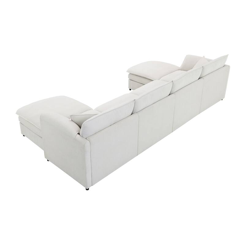 Chenille Modular U Shaped Sectional Sofa with Double Cushions