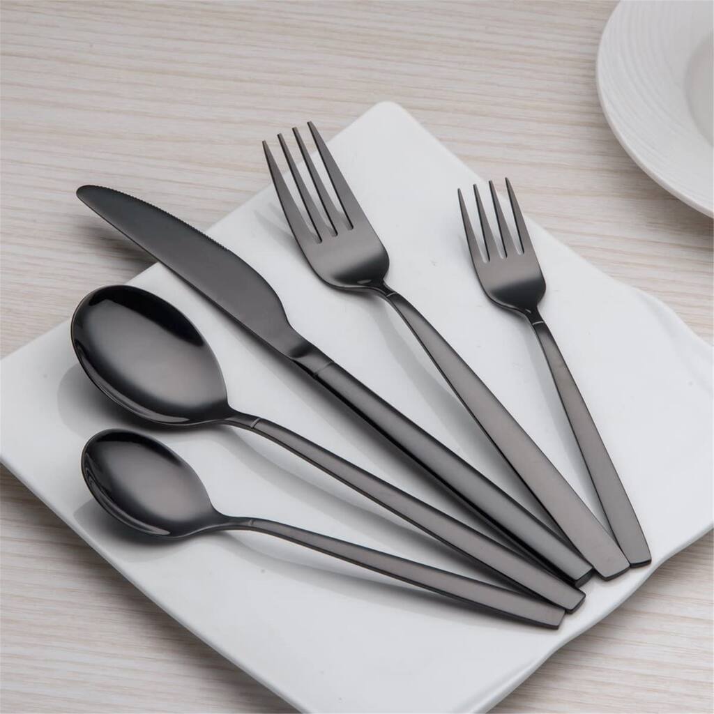 20 Piece Titanium Black Plated Stainless Steel Flatware Set, 20 Pieces Black Silverware Set, Black Cutlery Set, Service for 4