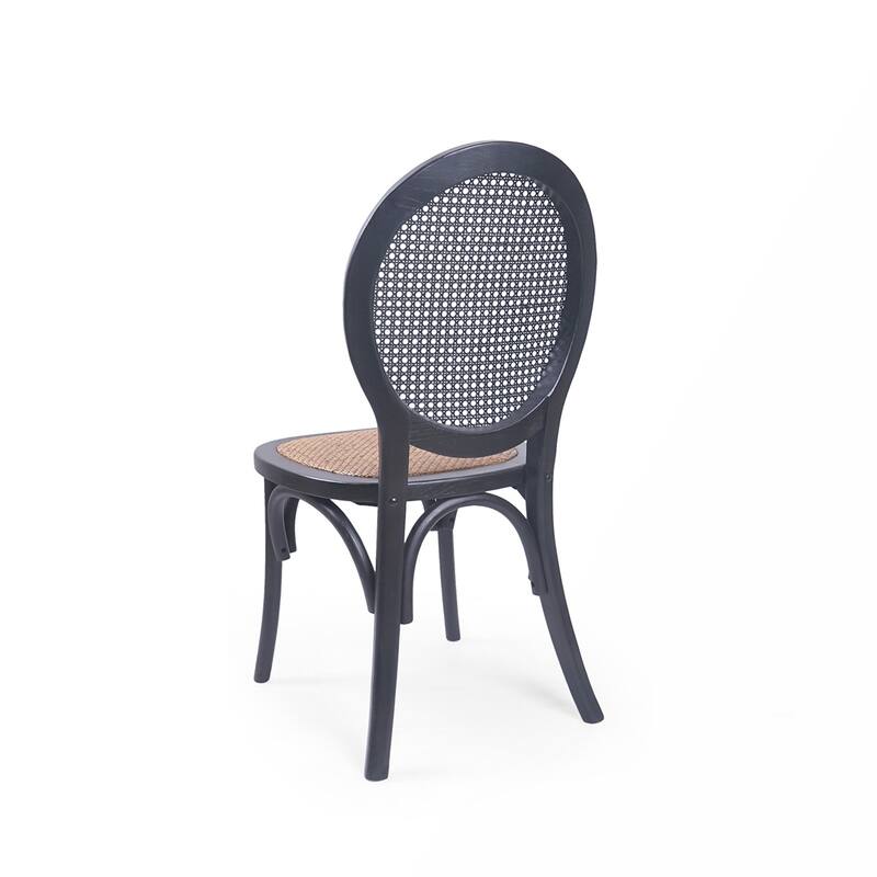 2PCS Wood Dining Chair With Rattan Back