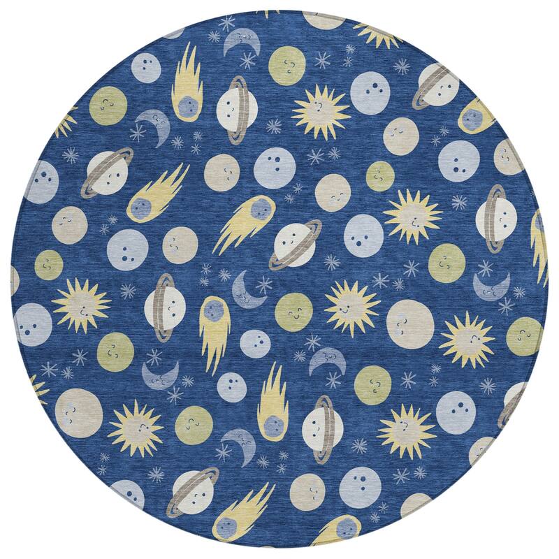 Machine Washable Indoor/ Outdoor Planets Comets Chantille Rug