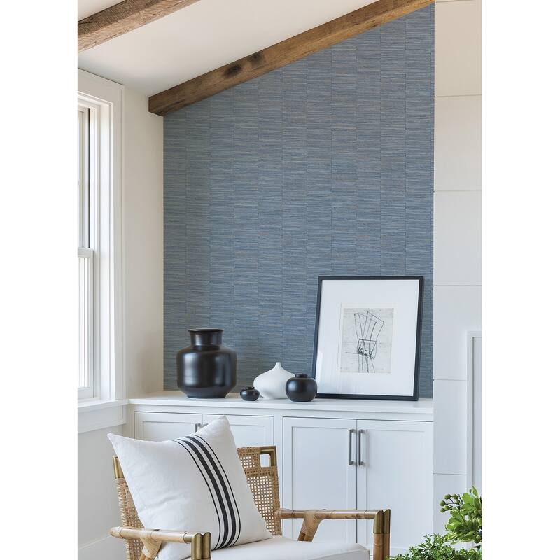 A-Street Prints Jenga Blue Striped Column Wallpaper