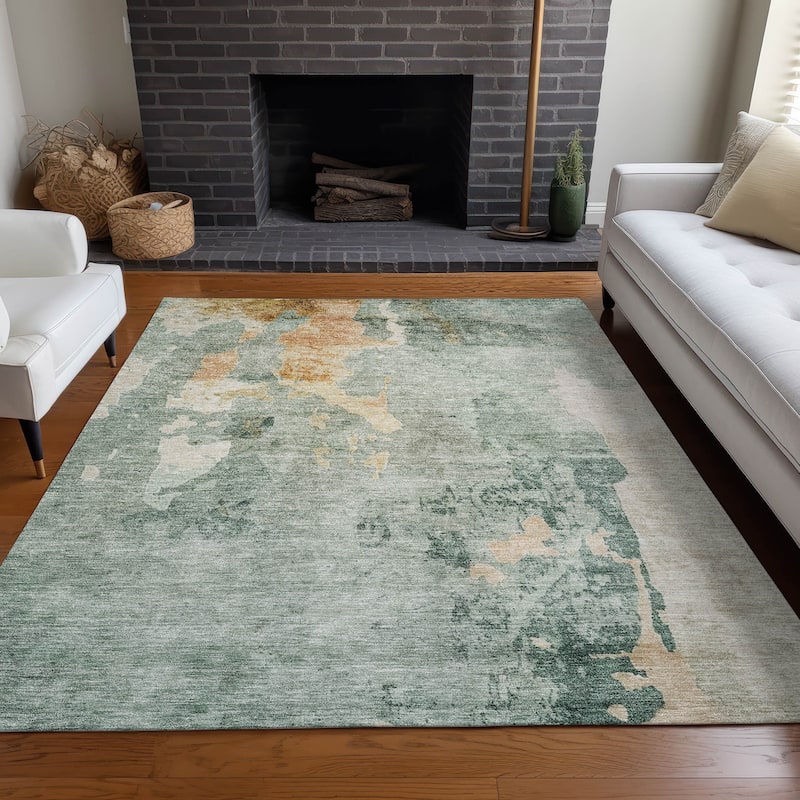 Machine Washable Indoor/ Outdoor Abstract Watercolor Chantille Rug