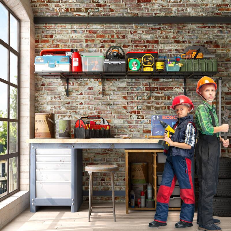 Black Metal Wall-Mounted Shelf Bracket with Heavy-Duty 200lb Load Capacity - 35.43 x 23.62 x 12 in