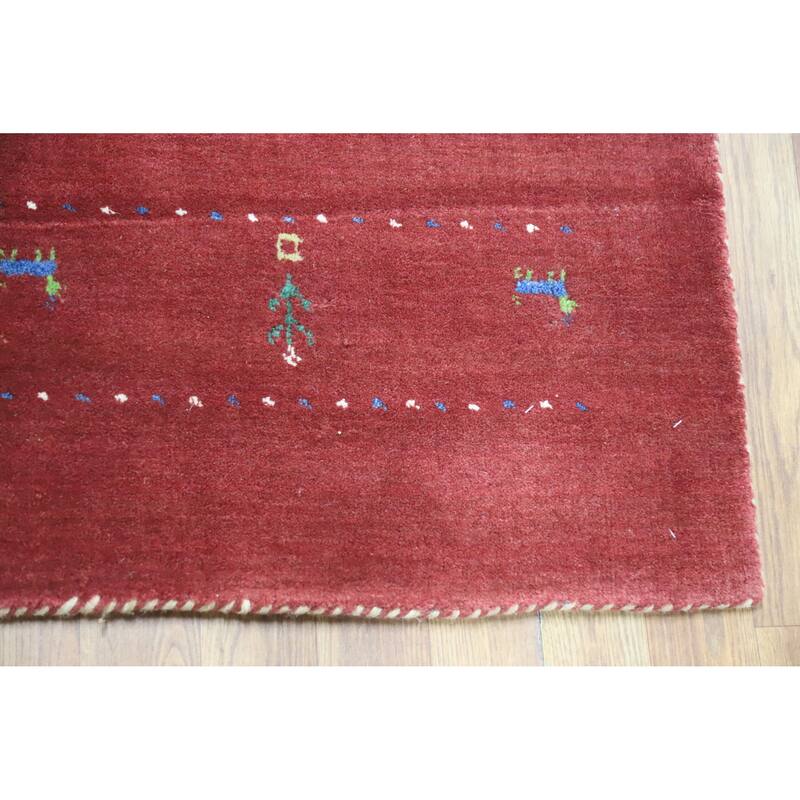 Hand Knotted Oriental 100% Wool Carpet Tribal Animal Pictorial Red Gabbeh Area Rug - 7' 7'' X 4' 11''