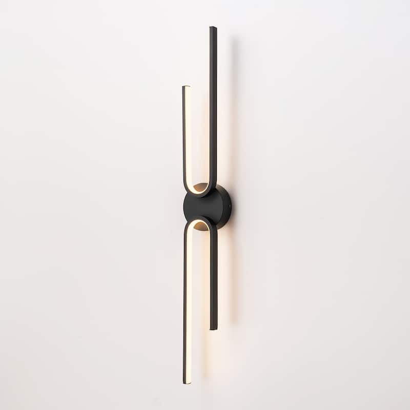 2-Light Modern Aluminum Black Linear Bathroom Vanity Light Integrated LED 3000K Wall Light