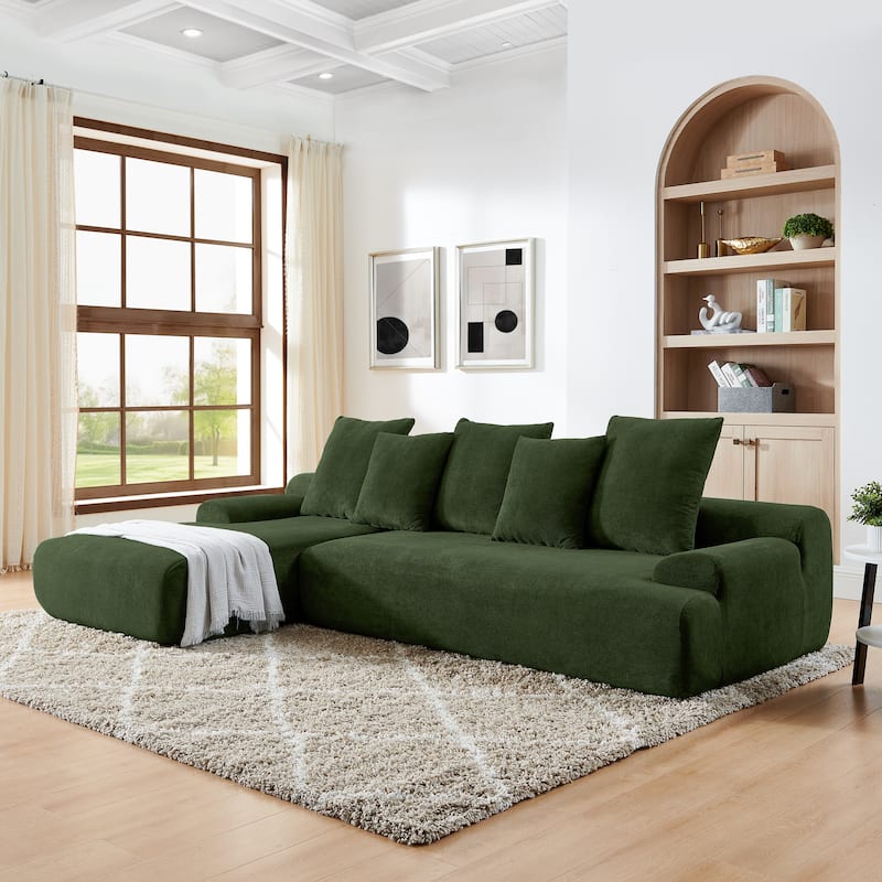 Modular L-Shaped Sectional Sofa with Chaise Lounge, Velvet Cloud Upholstered Floor Sofa, Compressed Sofa with Pillows聽