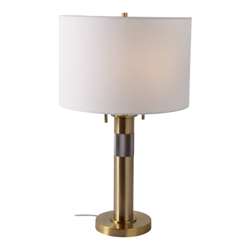 Metal Fabric Table Lamp Drum Shade Modern Glam Living Room - 27" Gold - 15" x 15" x 25"