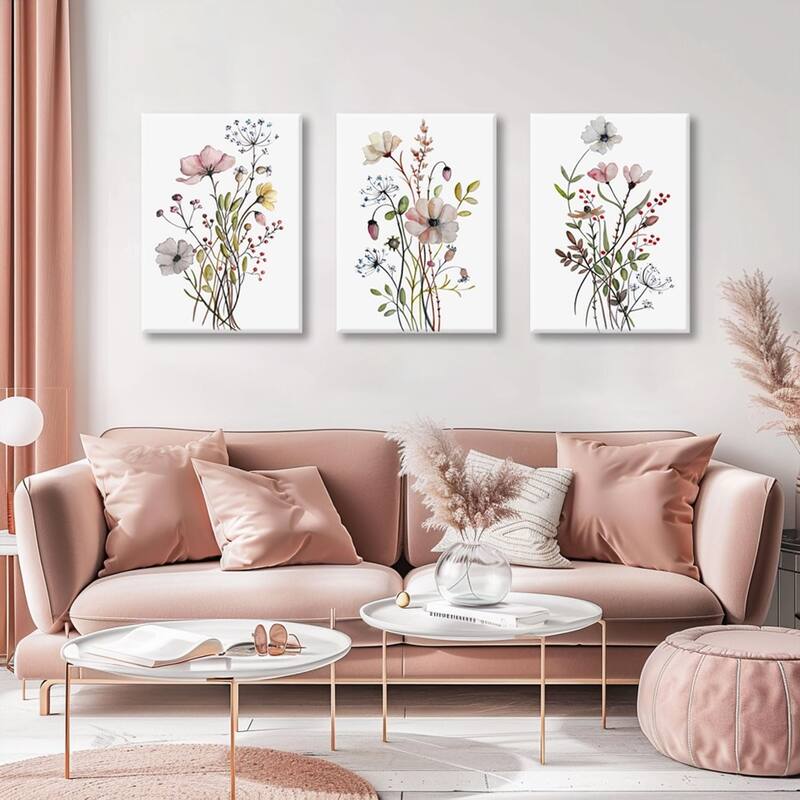 Wildflower Canvas Wall Art Pink Watercolor Botanical Floral
