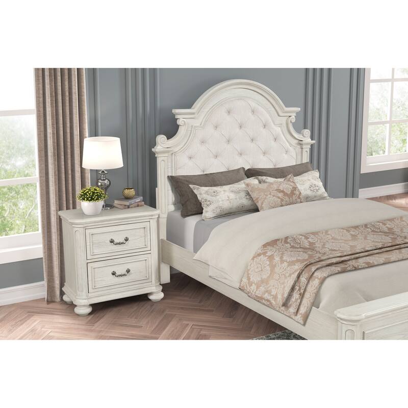 Roundhill Furniture Nelson French Traditional 3-Piece Bedroom Set, Antique White