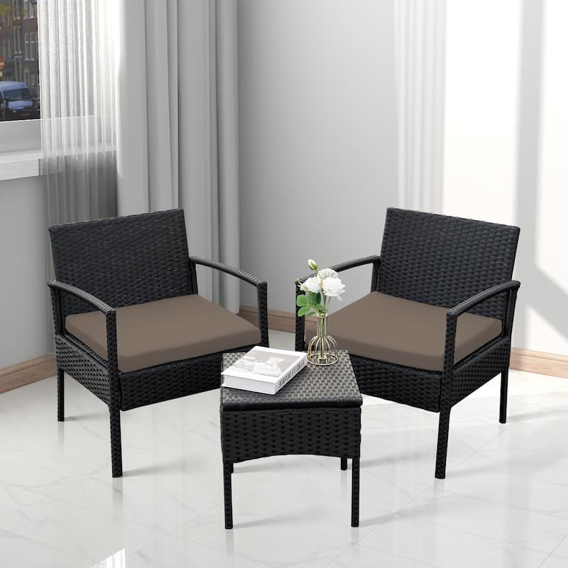 3 PCS Outdoor Patio Bistro, Rattan Conversation Chairs Set, Balcony Furniture Set - 28"H x 23.3"W x 23.3"D
