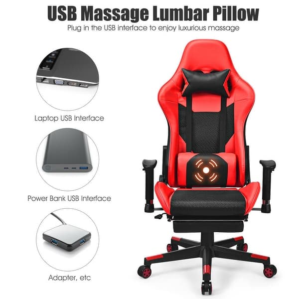 Shop Massage Gaming Chair Reclining Racing Office Chair Red Overstock 30090002