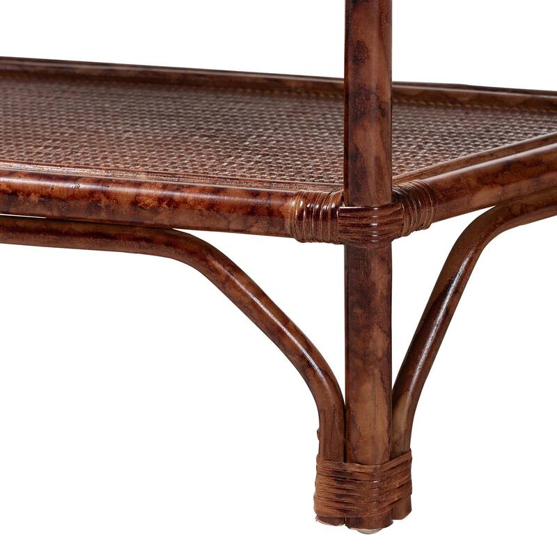 Gaspar Marbled Tortoise Natural Rattan Console Table - Handcrafted Accent Table with Chippendale Design, Coastal Tropical Style