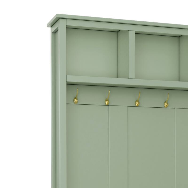 4-in-1 Hall Tree with 6 Golden Hooks Wooden Bench 2 Drawers for Entryway