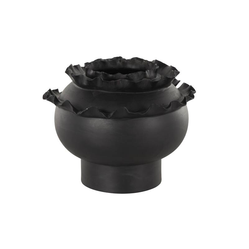 White or Black Ceramic Wide Rounded Floral Inspired Abstract Decorative Vase with Layered Petals