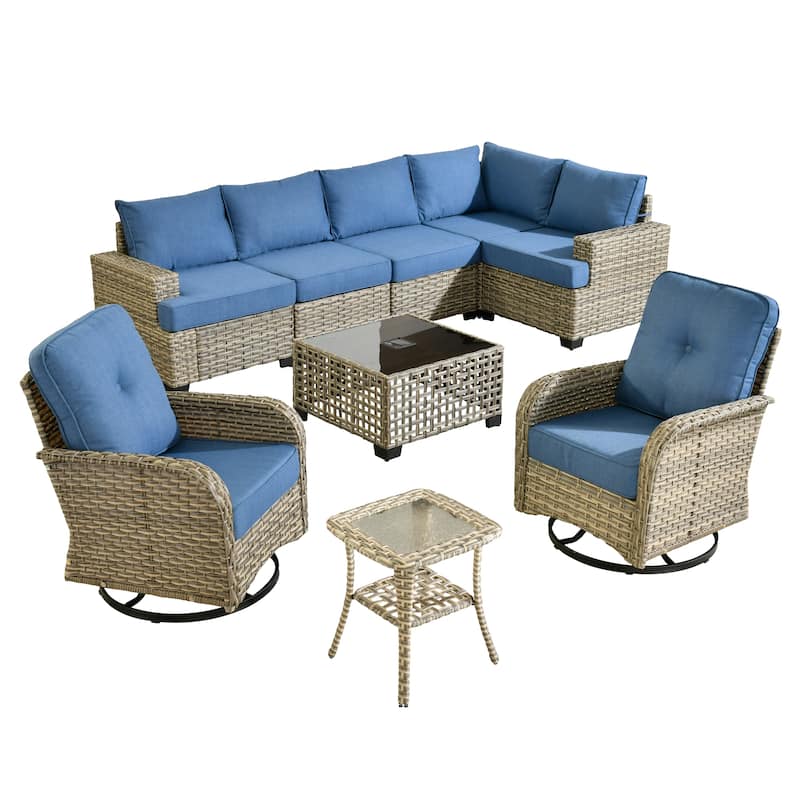 HOOOWOOO 9-piece Wicker Patio Furniture Set Sectional Sofa with Swivel Chair.
