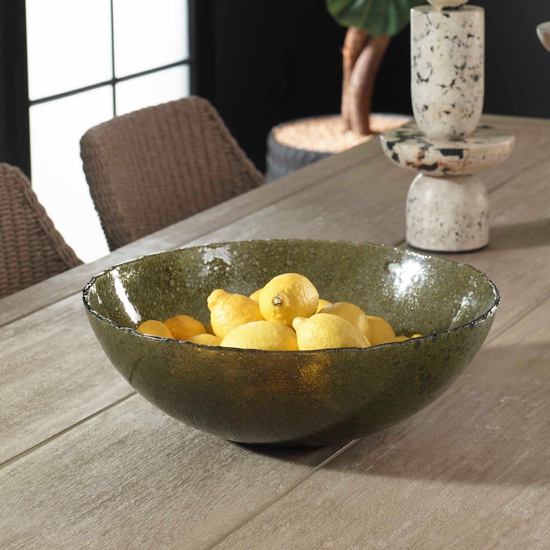Uttermost Veridian Shimmer Earthy Glass Bowl - 16.00" W x 6.00" H x 16.00" D