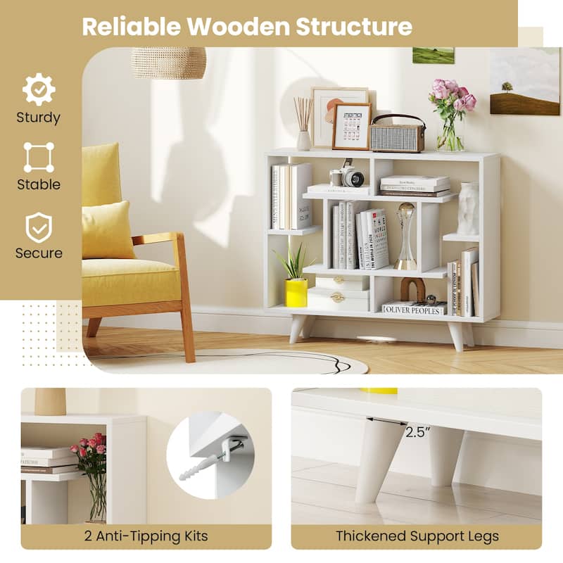 Gymax Bookshelf Geometric Bookcase w/ Anti-Tipping Kit Storage