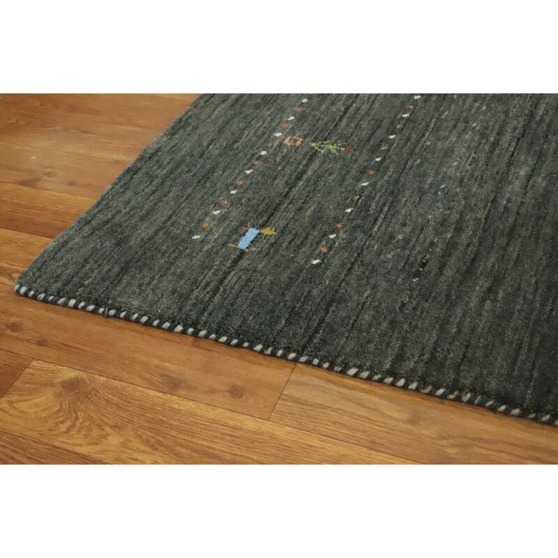 Hand Knotted Oriental 100% Wool Carpet Tribal Animal Pictorial Greys & Charcoal Gabbeh Area Rug - 7' 9'' X 4' 11''