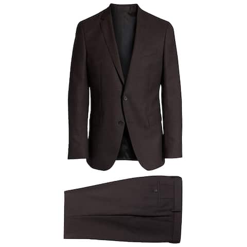 Hugo Boss Mens Huge/Genius Slim Fit Textured Wool Suit 42S Black/Red