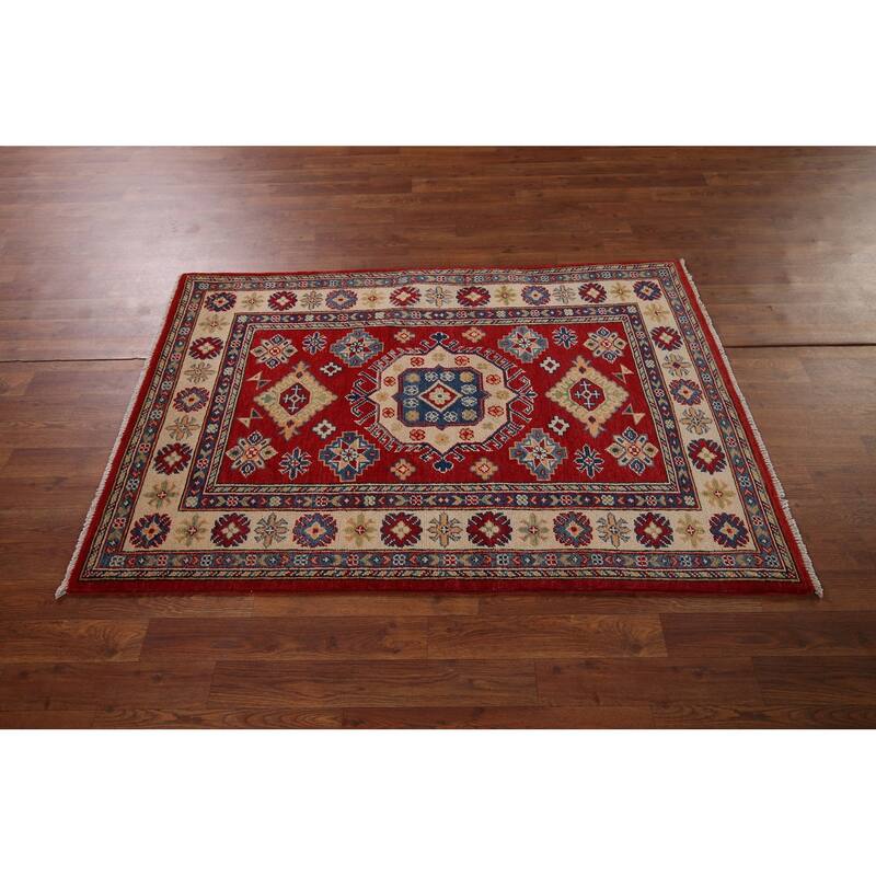 Oriental Red Kazak Accent Rug Handmade Wool Carpet - 3'4" x 4'11"