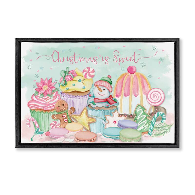 Stupell Christmas Is Sweet Festive Desserts Framed Floater Canvas Wall Art Design By Mollie B. - 25 x 17 - Black