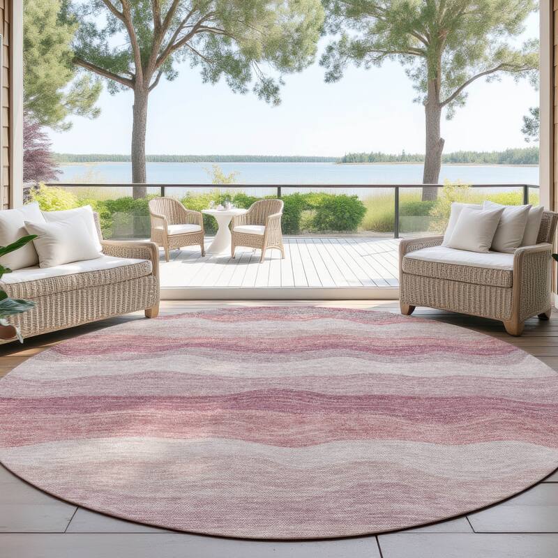 Machine Washable Indoor/ Outdoor Ombre Stripes Chantille Rug - Salmon - 8' x 8'
