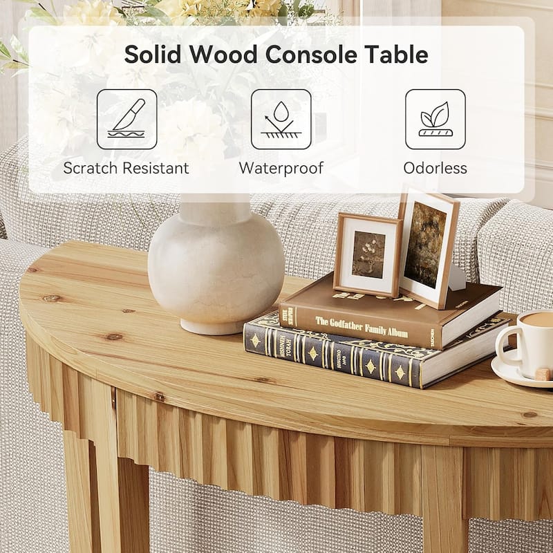 Solid Wood Fluted Console/Entryway Table with 2-Tier Storage Shelf