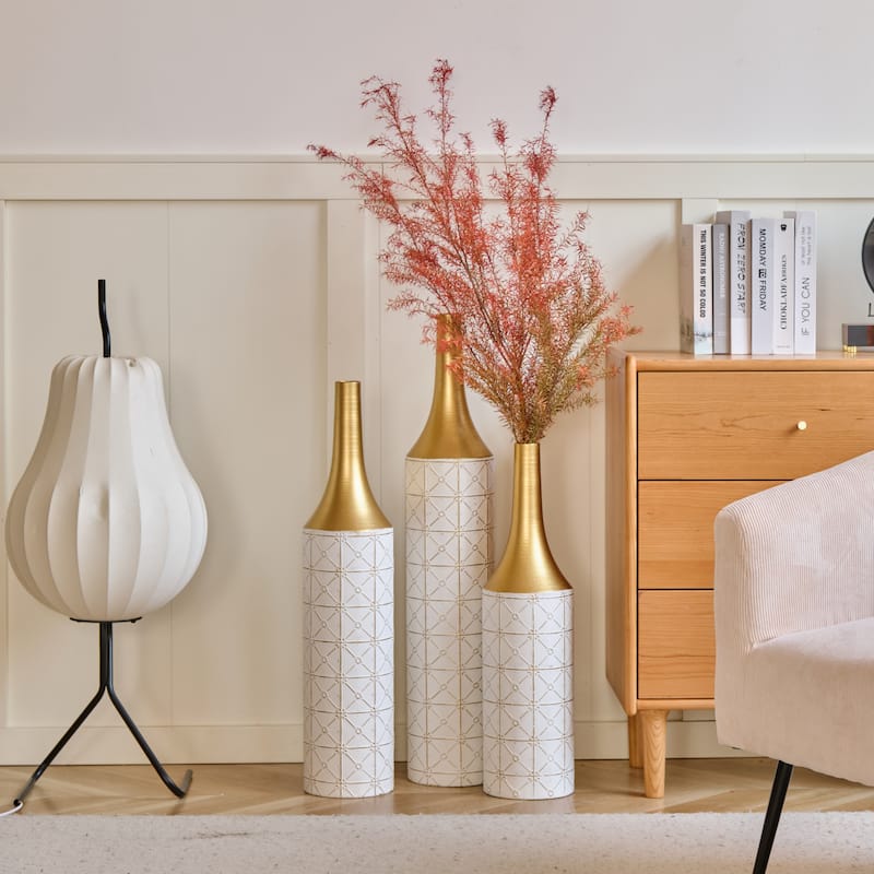 Metal Vases Set of 3, Floor Decorative Vase Glazed Metal Vases, Cylinder Vase