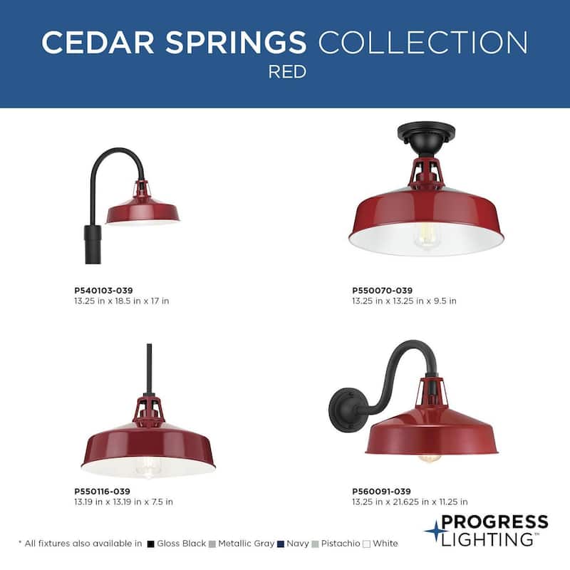 Cedar Springs Collection One-Light Red Metal Shade Farmhouse Outdoor Post Lantern - 13.25 in x 18.5 in x 17 in