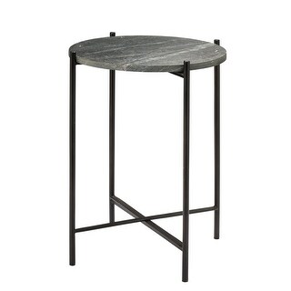 22 Inch Modern Side End Table, Round Marble Top, Textured Gray Finish ...