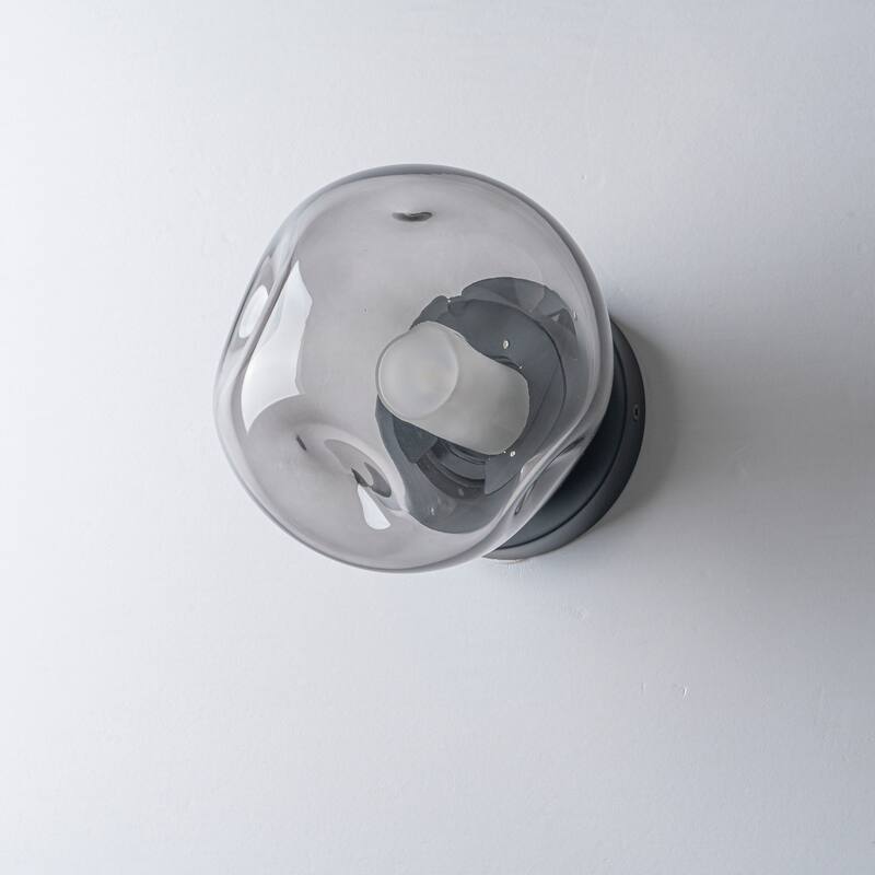 7.1" W Mid-Century Modern Matte Black Wall Sconce with Hand-Blown Smoked Gray/Pink Glass Shade for Bathroom, Staircase