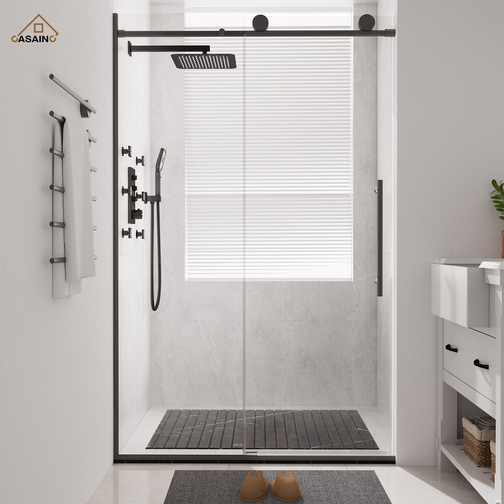 CASAINC 48 in. W x 76 in. H Sliding Frameless Shower Door with Tempered Glass