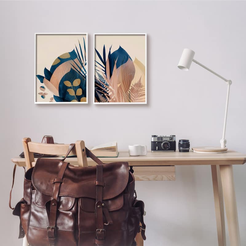 Stupell Forest Floor Fern Foliage Bold Blue Leaves Layered 2pc Multi Piece Framed Wall Art Set