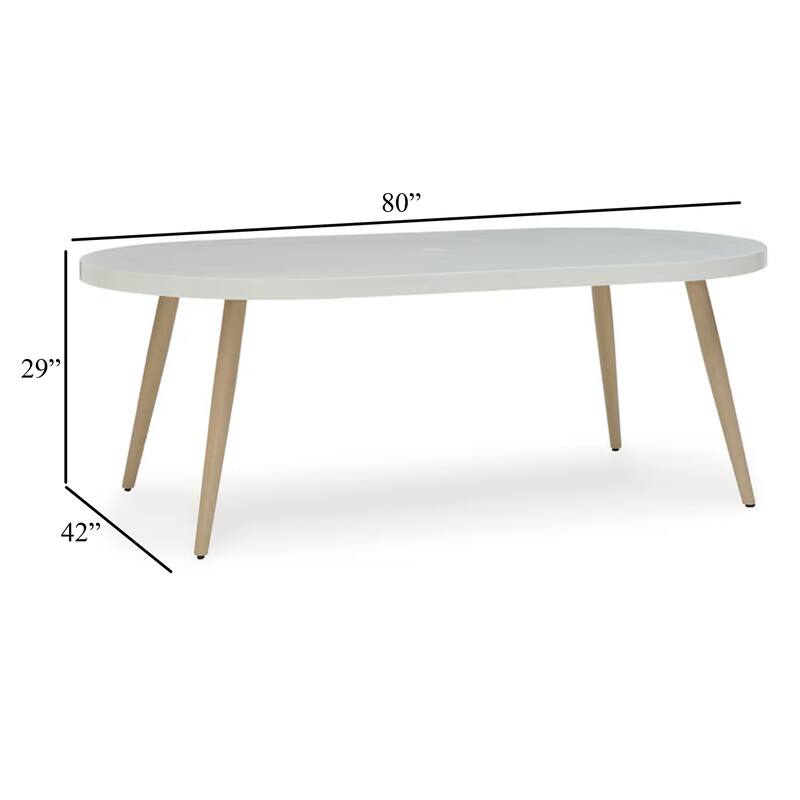 Yami Outdoor Dining Table, 80 Inch Oval Faux White Stone Top, Brown
