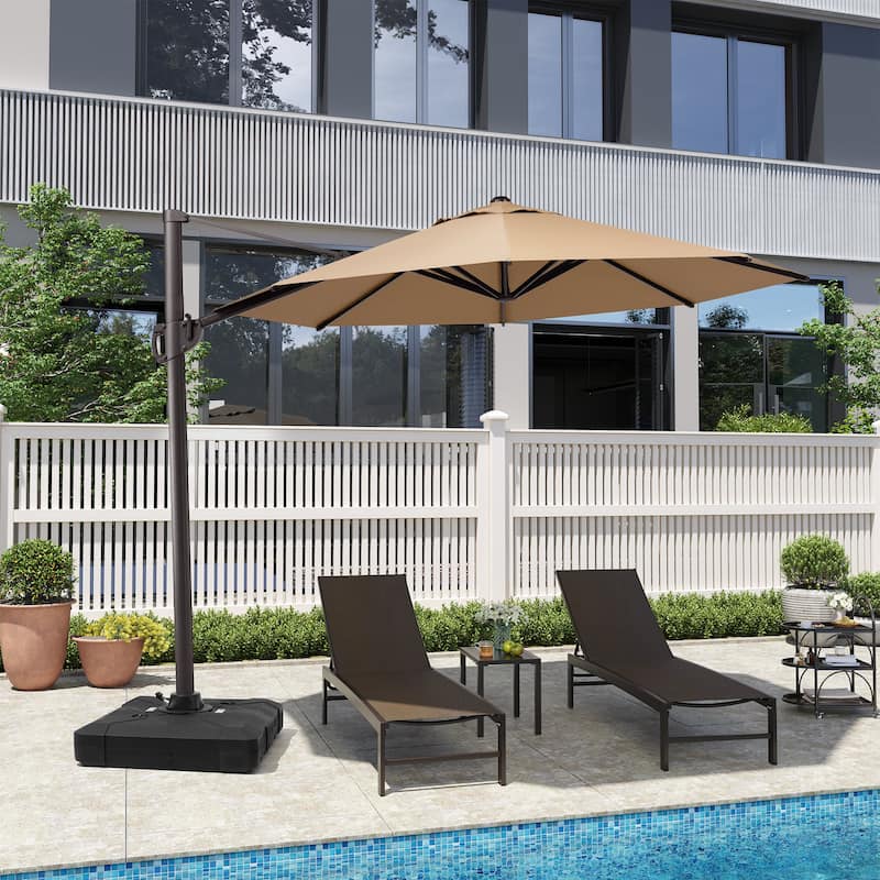 10ft Patio Cantilever Umbrella Adjustable Offset Umbrella with Weighted Base - Tan